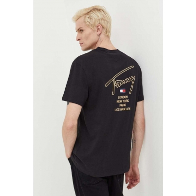 Tommy Jeans tricou din bumbac culoarea negru, cu imprimeu