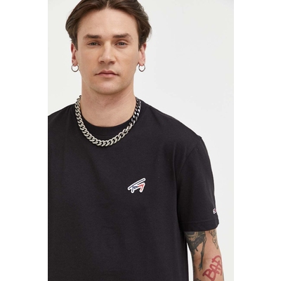 Tommy Jeans tricou din bumbac culoarea negru, neted