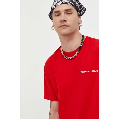 Tommy Jeans tricou din bumbac culoarea rosu, cu imprimeu