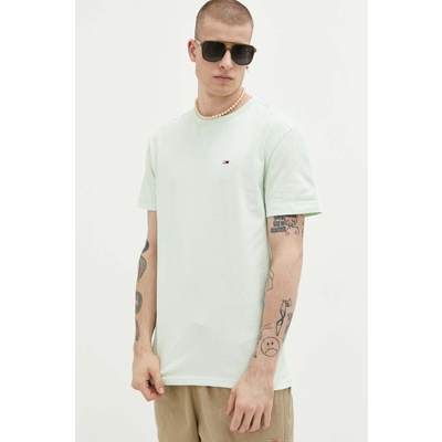 Tommy Jeans tricou din bumbac culoarea verde, cu imprimeu