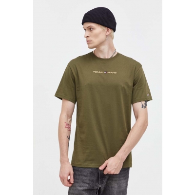 Tommy Jeans tricou din bumbac culoarea verde, cu imprimeu