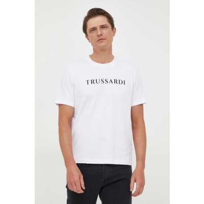 Trussardi tricou din bumbac culoarea alb, cu imprimeu