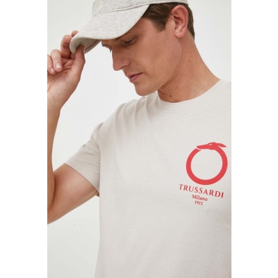 Trussardi tricou din bumbac culoarea bej, cu imprimeu