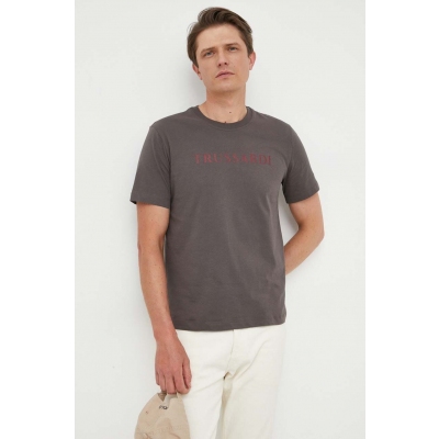 Trussardi tricou din bumbac culoarea gri, cu imprimeu