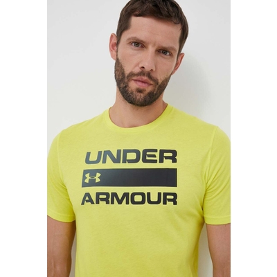 Under Armour tricou barbati, culoarea galben, cu imprimeu