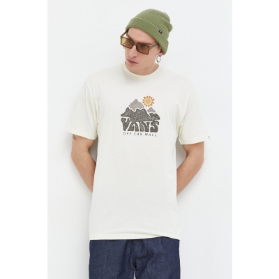 Vans tricou din bumbac barbati, culoarea bej, cu imprimeu