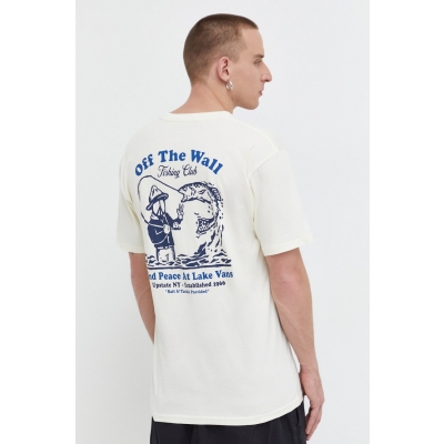 Vans tricou din bumbac barbati, culoarea bej, cu imprimeu