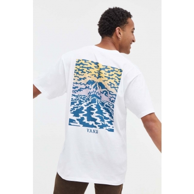 Vans tricou din bumbac culoarea alb, cu imprimeu