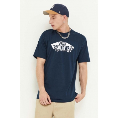 Vans tricou din bumbac culoarea albastru marin, cu imprimeu
