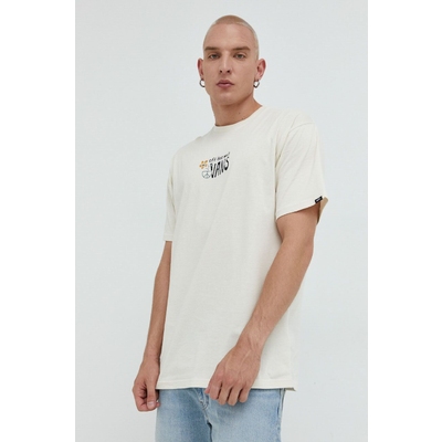 Vans tricou din bumbac culoarea bej, cu imprimeu