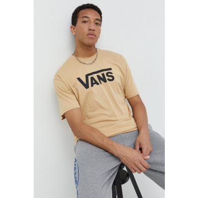 Vans tricou din bumbac culoarea bej, cu imprimeu