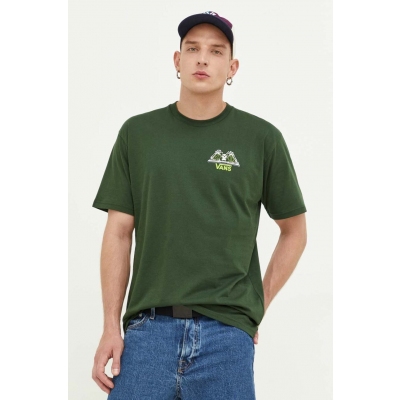 Vans tricou din bumbac culoarea verde, cu imprimeu