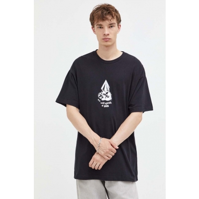 Volcom tricou din bumbac barbati, culoarea negru, cu imprimeu