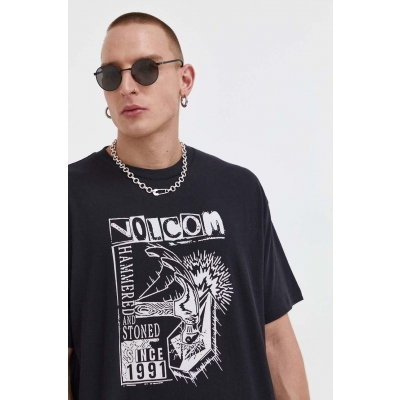 Volcom tricou din bumbac culoarea negru, cu imprimeu
