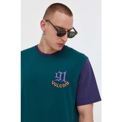 Volcom tricou din bumbac x Mando Von Arb culoarea verde, cu imprimeu