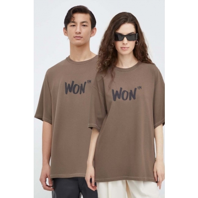 Won Hundred tricou culoarea maro, cu imprimeu