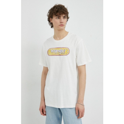 Wrangler tricou din bumbac culoarea alb, cu imprimeu