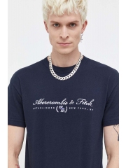 Abercrombie & Fitch tricou din bumbac barbati, culoarea albastru marin, cu imprimeu