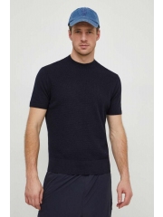 Armani Exchange tricou barbati, culoarea albastru marin, neted