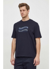 Armani Exchange tricou din bumbac barbati, culoarea albastru marin, cu imprimeu