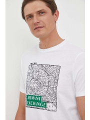 Armani Exchange tricou din bumbac culoarea alb, cu imprimeu