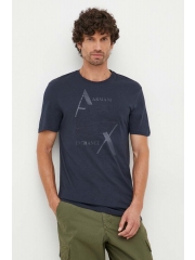 Armani Exchange tricou din bumbac culoarea albastru marin, cu imprimeu