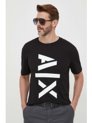 Armani Exchange tricou din bumbac culoarea negru, cu imprimeu