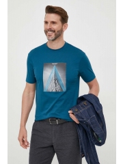 Armani Exchange tricou din bumbac culoarea turcoaz, cu imprimeu