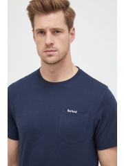 Barbour tricou din bumbac culoarea albastru marin, neted