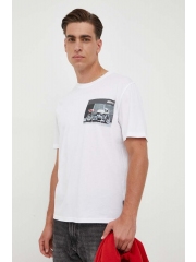 Boss Orange tricou din bumbac BOSS ORANGE culoarea alb, cu imprimeu