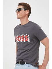 Boss Orange tricou din bumbac BOSS ORANGE culoarea gri, cu imprimeu