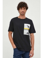 Boss Orange tricou din bumbac BOSS ORANGE culoarea negru, cu imprimeu