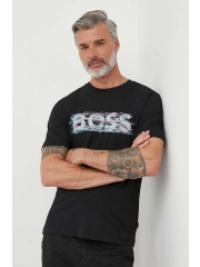 Boss Orange tricou din bumbac BOSS ORANGE culoarea negru, cu imprimeu