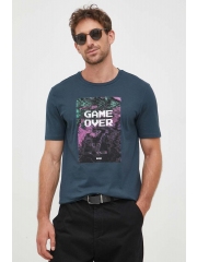 Boss Orange tricou din bumbac BOSS ORANGE culoarea verde, cu imprimeu