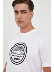BOSS tricou din bumbac culoarea alb, cu imprimeu