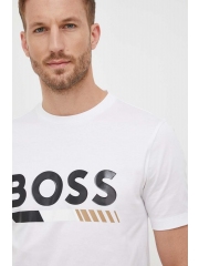 BOSS tricou din bumbac culoarea alb, cu imprimeu