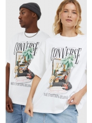 Converse tricou din bumbac culoarea alb, cu imprimeu