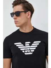 Emporio Armani tricou din bumbac culoarea negru, cu imprimeu