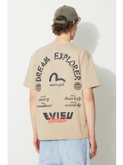Evisu tricou 2ESHTM3TS578LFCT barbati, culoarea bej, cu imprimeu 2ESHTM3TS578LFCT-DUST