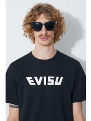 Evisu tricou din bumbac culoarea negru, cu imprimeu