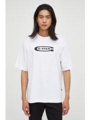 G-Star Raw tricou din bumbac barbati, culoarea alb, cu imprimeu