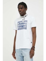 G-Star Raw tricou din bumbac culoarea alb, cu imprimeu