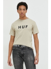 HUF tricou din bumbac culoarea bej, cu imprimeu
