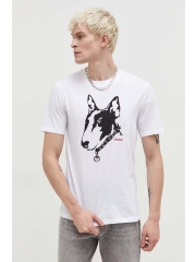 HUGO tricou din bumbac barbati, culoarea alb, cu imprimeu