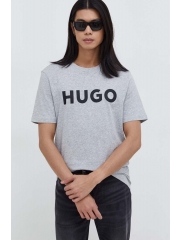 HUGO tricou din bumbac barbati, culoarea gri, cu imprimeu