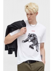 HUGO tricou din bumbac culoarea alb, cu imprimeu