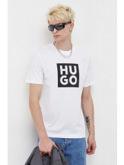 HUGO tricou din bumbac culoarea alb, cu imprimeu