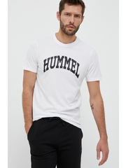 Hummel tricou din bumbac culoarea alb, cu imprimeu
