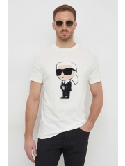 Karl Lagerfeld tricou din bumbac barbati, culoarea bej, cu imprimeu