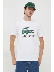 Lacoste tricou din bumbac culoarea alb, cu imprimeu